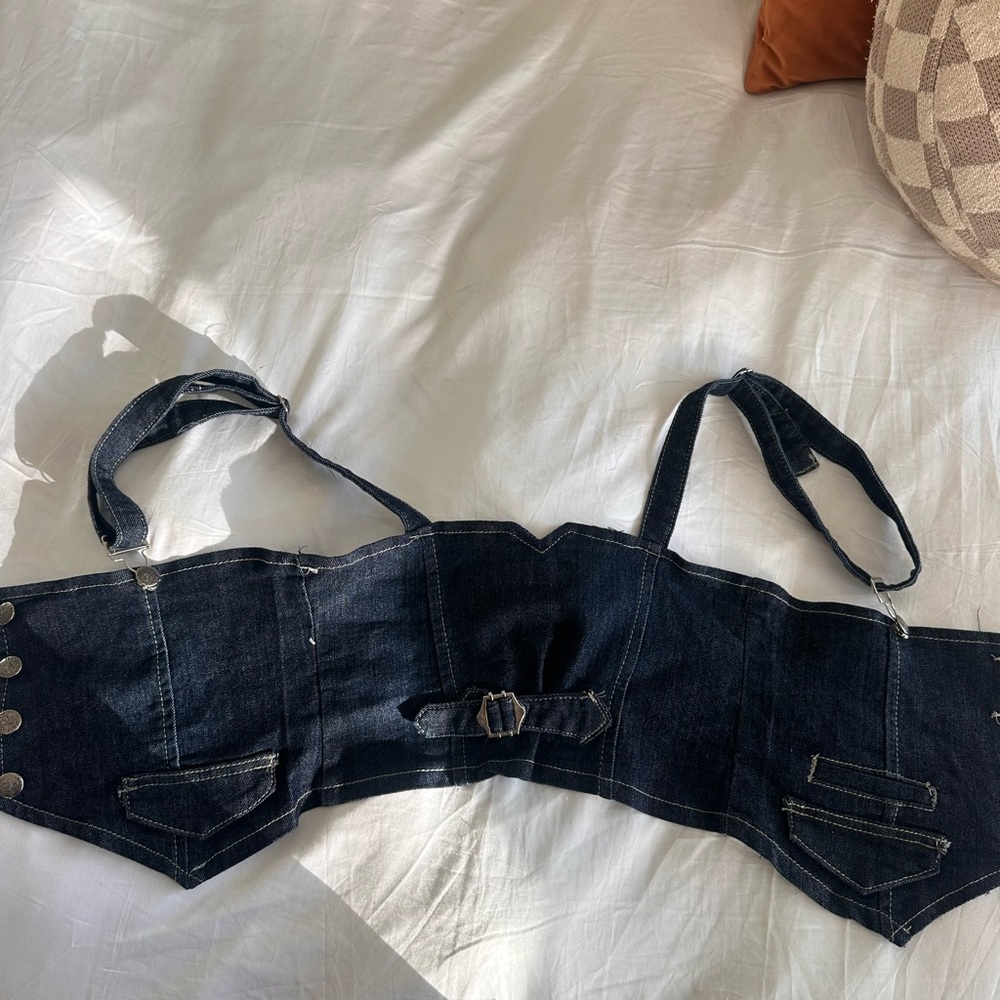 Dark Blue Denim Corset Top (M) - Picture 8 of 10